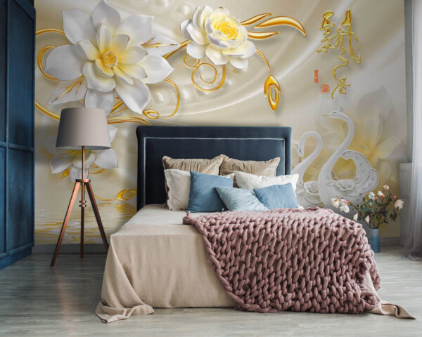 Wallpaper with swans and flowers u14476pib87 600x480 - Wallpaper with swans and flowers - tegory