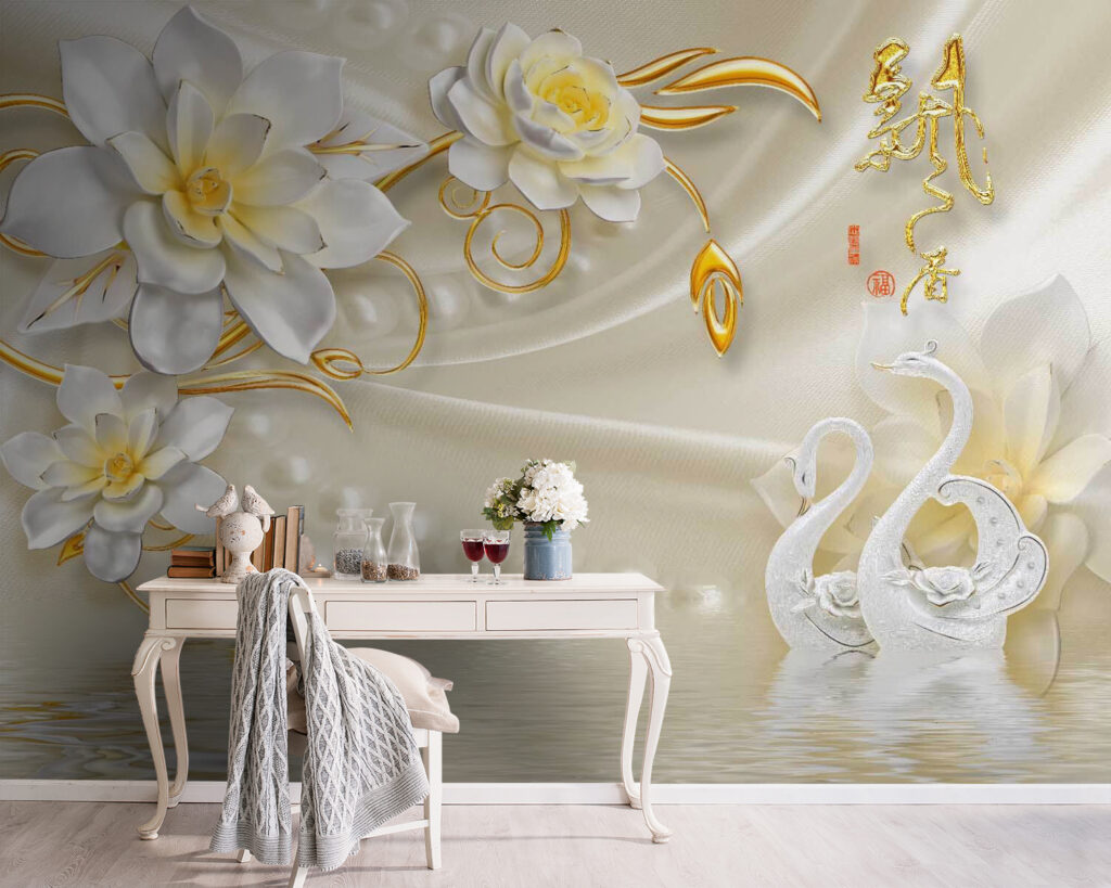 Wallpaper with swans and flowers u14476pig5 1024x819 - Wallpaper with swans and flowers - tegory
