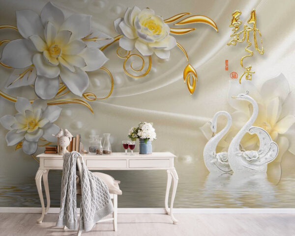 Wallpaper with swans and flowers u14476pig5 600x480 - Wallpaper with swans and flowers - tegory