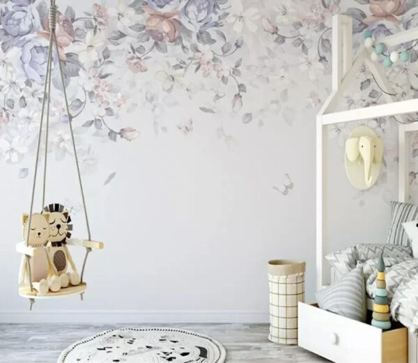 White background with flowers and butterflies White background with flowers and butterflies