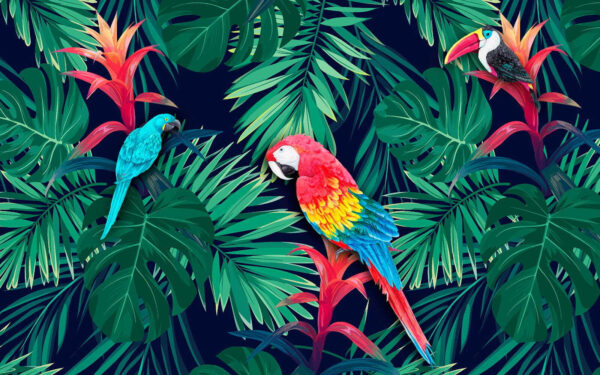 Colorful parrots and leaves u14836p 600x375 - Colorful parrots and leaves - tegory