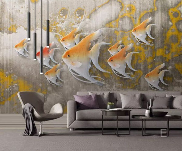 Group of goldfish swimming in a group