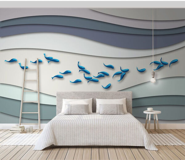 Group of blue fish swimming in a group of waves u15318pib1m 600x520 - Group of blue fish swimming in a group of waves - tegory