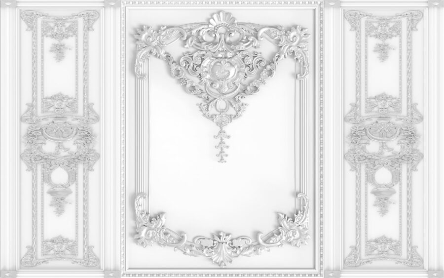 White wall with ornate designs