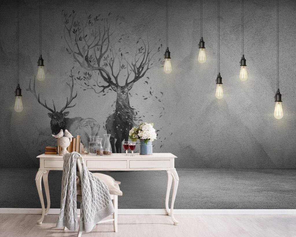 Wall with a drawing of two deer and trees u15700pig5m 1024x819 - Wall with a drawing of two deer and trees - tegory