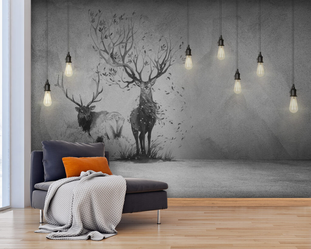 Wall with a drawing of two deer and trees u15700pig25 1024x819 - Wall with a drawing of two deer and trees - tegory