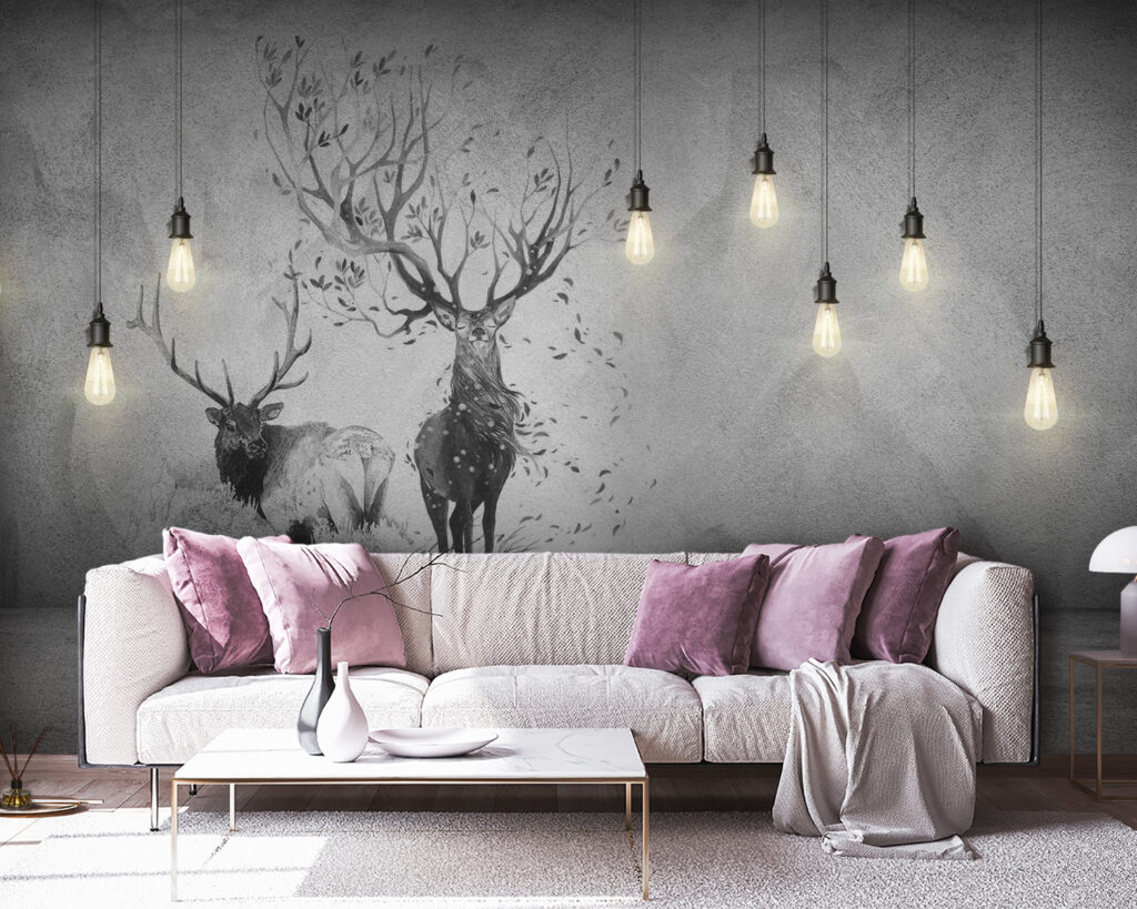 Wall with a drawing of two deer and trees u15700pig38 1024x819 - Wall with a drawing of two deer and trees - tegory