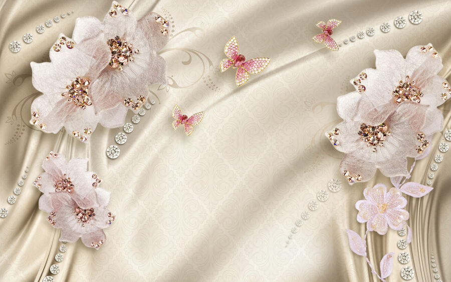 White fabric with flowers and butterflies