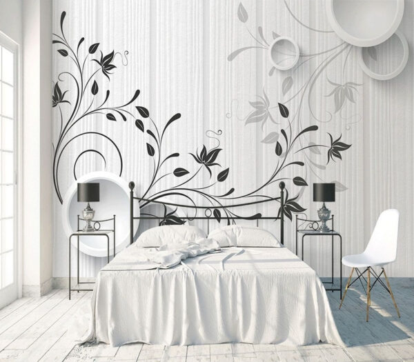 White wall with black and white flowers u16061pib1m 600x525 - White wall with black and white flowers - tegory