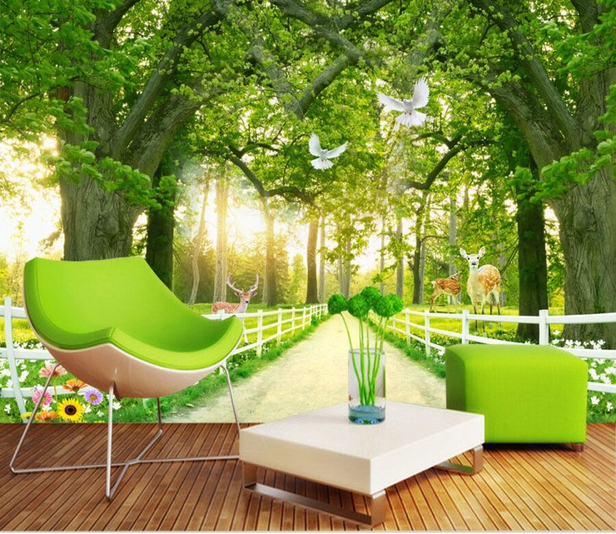 u16674pig1m 900x780 - Path with trees and a white fence and deer - tegory