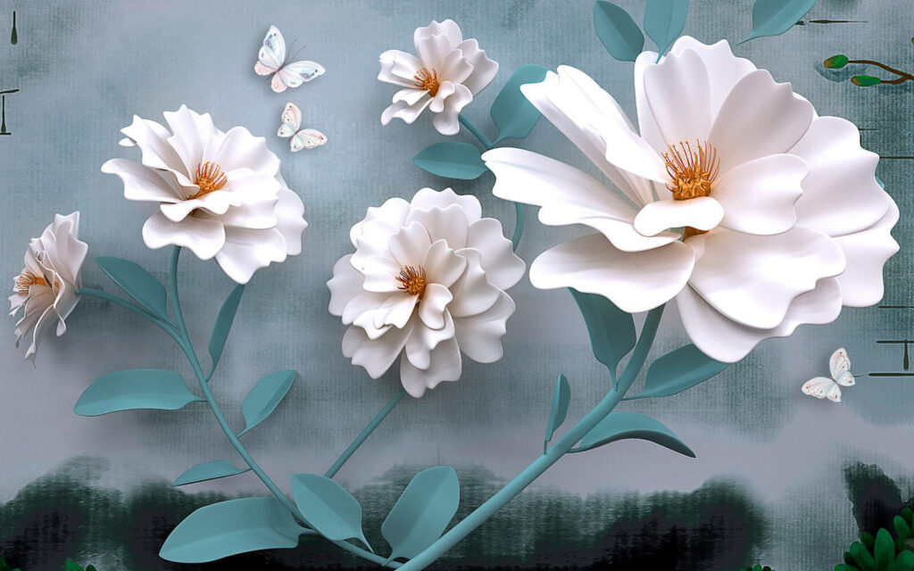 White flowers with butterflies u19483p 1024x640 - White flowers with butterflies - tegory