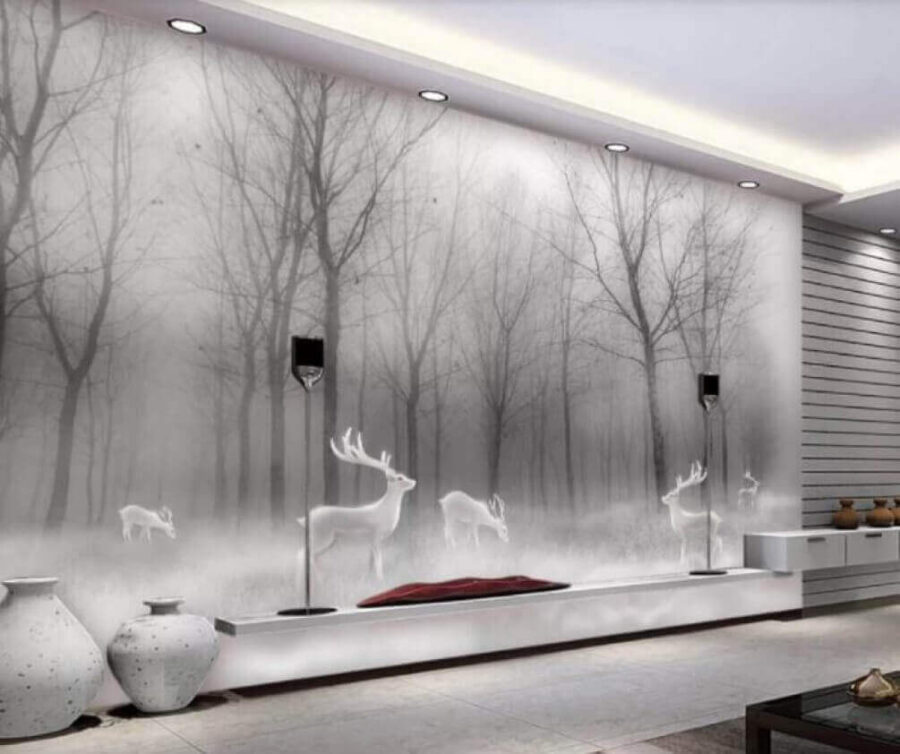 Group of white deer in a foggy forest u19701pig1m 900x754 - Group of white deer in a foggy forest - tegory