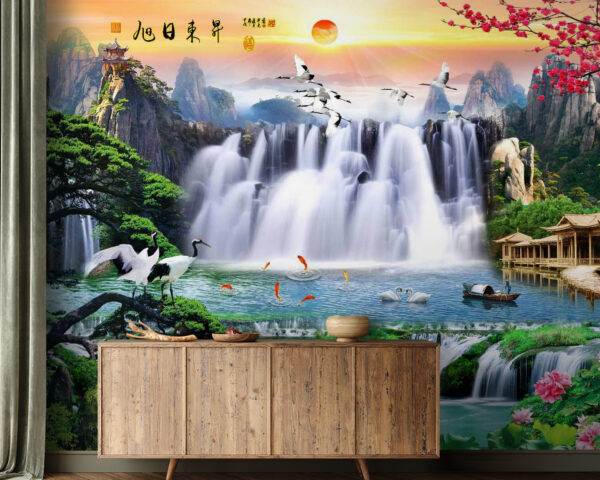 Waterfall with birds and flowers u23287pig21 600x480 - Waterfall with birds and flowers - tegory