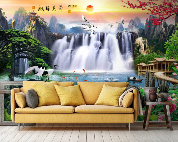 Waterfall with birds and flowers u23287pig36 600x480 - Waterfall with birds and flowers - tegory