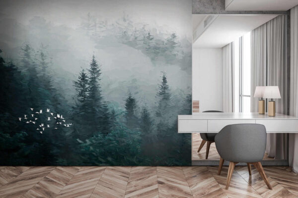 Foggy forest with birds flying u23921pib3 600x400 - Foggy forest with birds flying - tegory