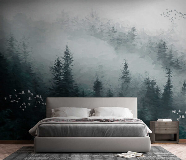 Foggy forest with birds flying u23921pib4 600x517 - Foggy forest with birds flying - tegory