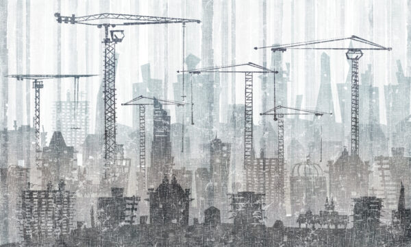 Group of cranes in a city Group of cranes in a city