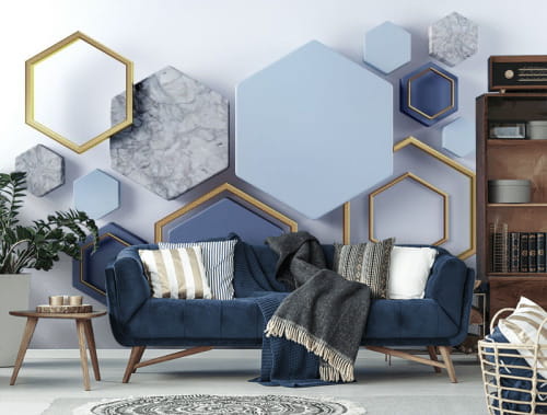 Group of hexagons with gold trim