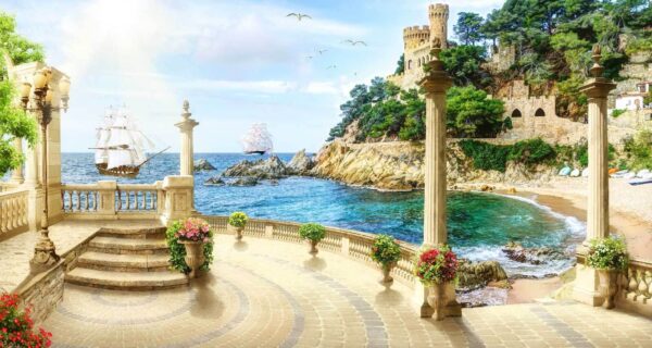 Balcony with columns and flowers on the side of the ocean u26407p 600x320 - Balcony with columns and flowers on the side of the ocean - tegory