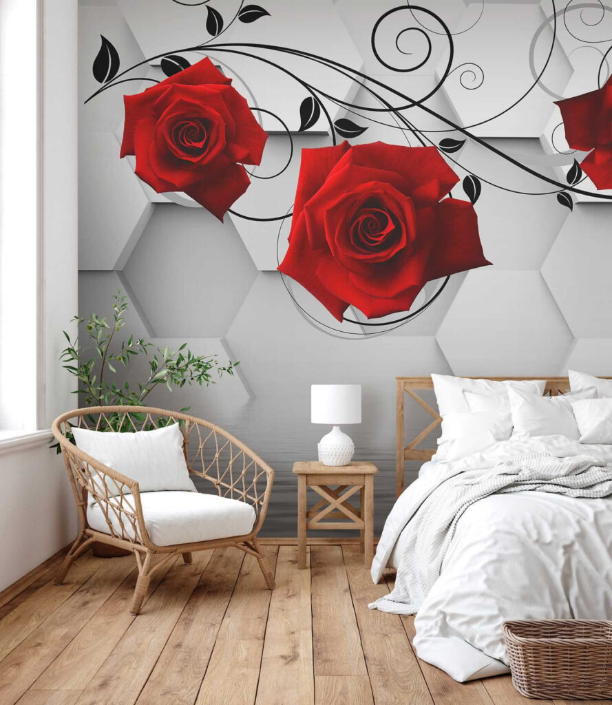 Wallpaper with red roses and black vines u26421pib2 889x1024 - Wallpaper with red roses and black vines - tegory