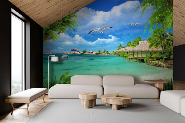 Beach with a hut and a couple of birds u26969pig2 600x400 - Beach with a hut and a couple of birds