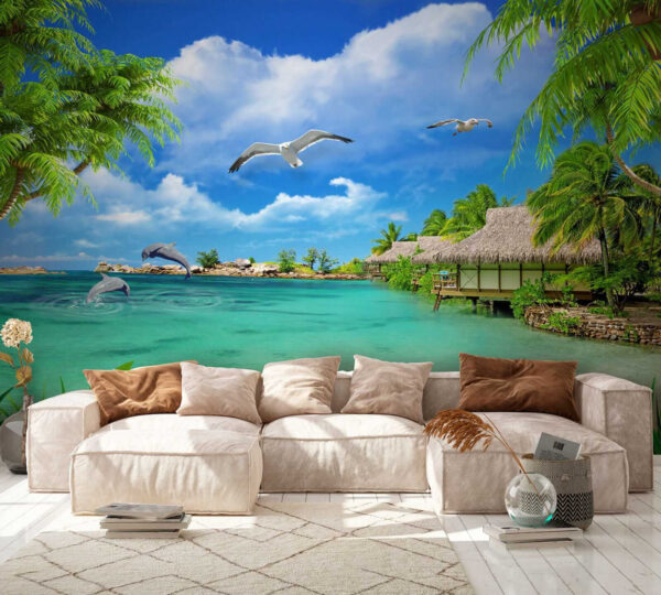 Beach with a hut and a couple of birds u26969pig4 600x540 - Beach with a hut and a couple of birds