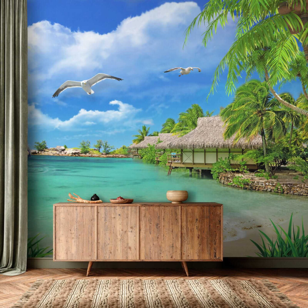 Beach with a hut and a couple of birds u26969pih1 1024x1024 - Beach with a hut and a couple of birds