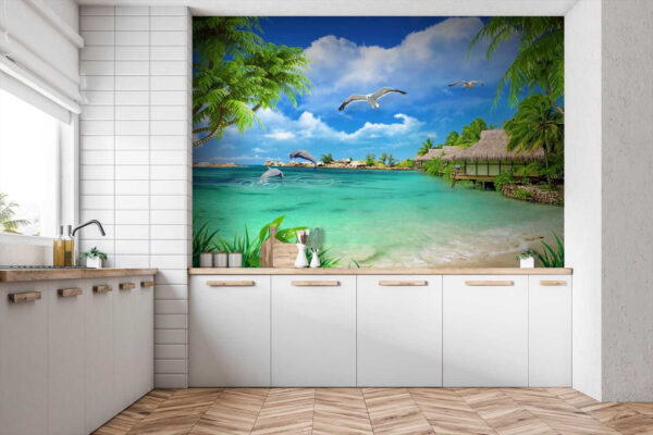 Beach with a hut and a couple of birds u26969pik1 600x400 - Beach with a hut and a couple of birds