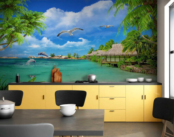 Beach with a hut and a couple of birds u26969pik2 600x475 - Beach with a hut and a couple of birds