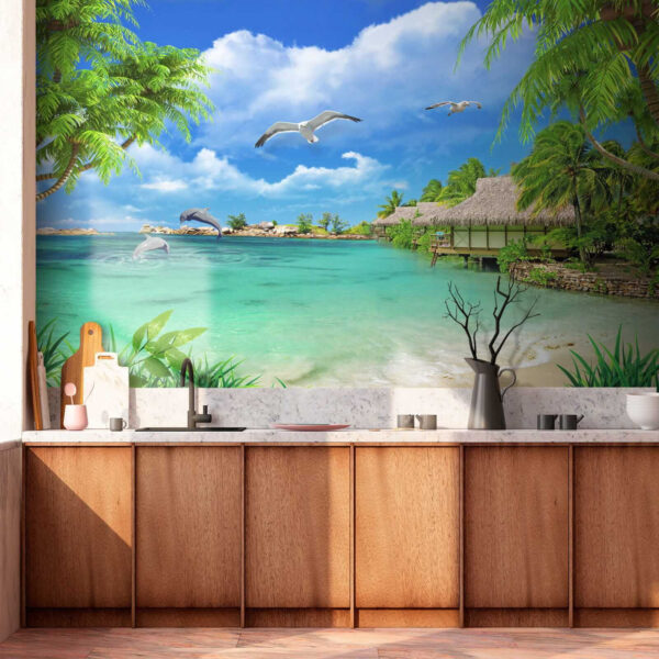 Beach with a hut and a couple of birds u26969pik3 600x600 - Beach with a hut and a couple of birds