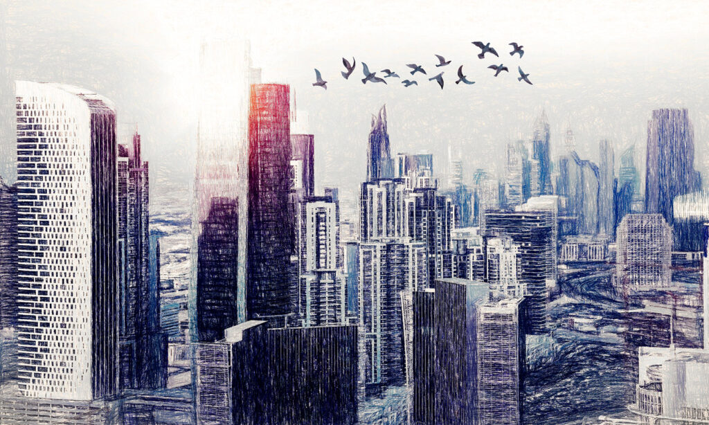 Birds flying over a city u29199p 1024x614 - Birds flying over a city - tegory