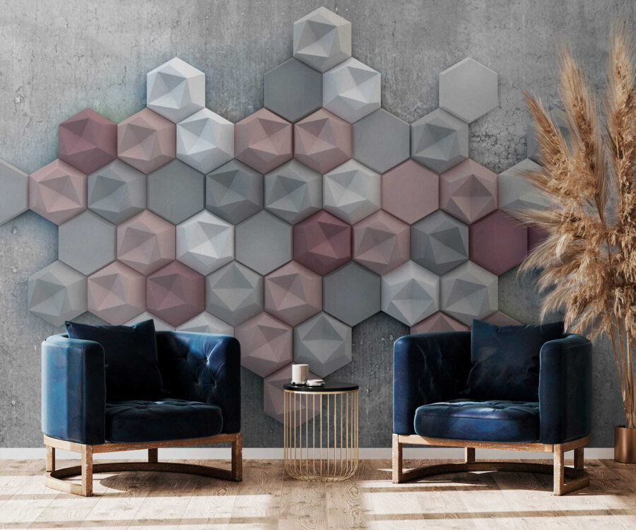 Group of hexagons on a concrete surface