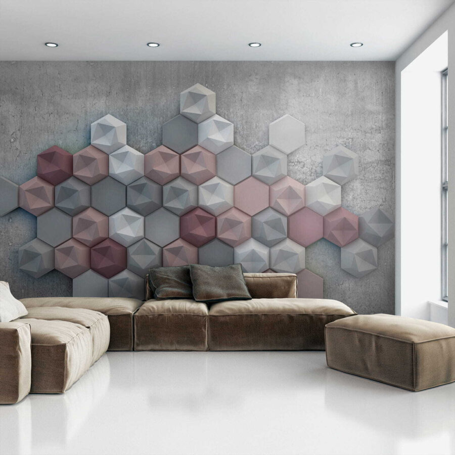 Group of hexagons on a concrete surface