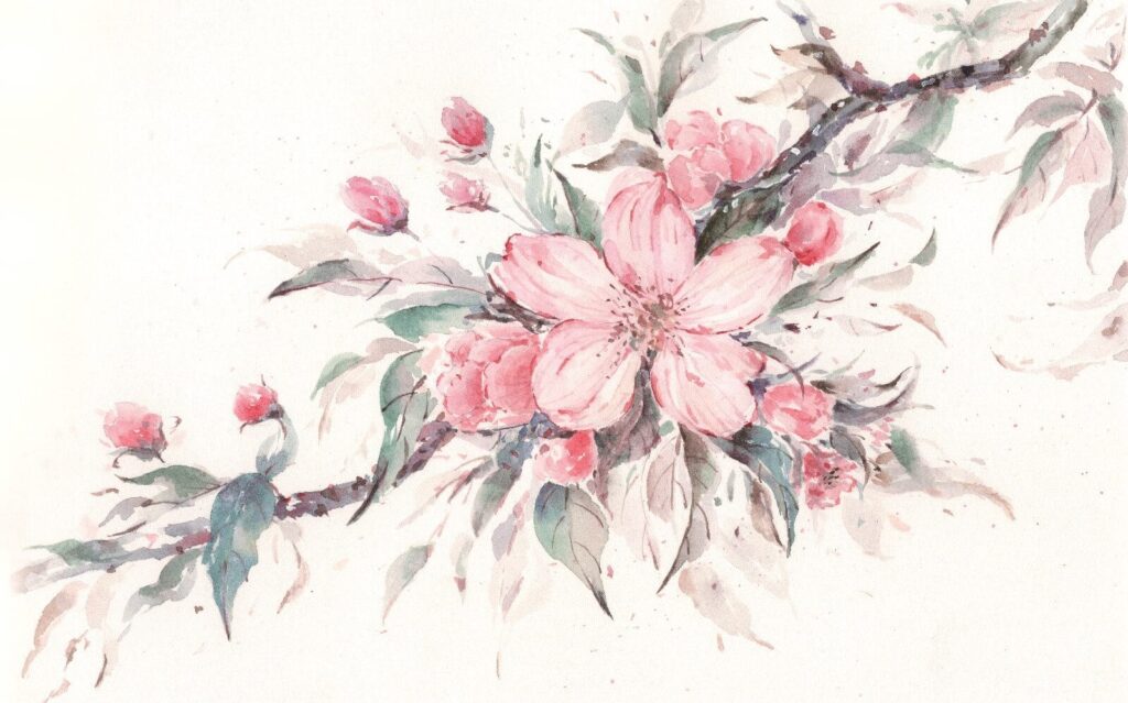 Painting of pink flowers on a branch u29797p 1024x639 - Painting of pink flowers on a branch - tegory