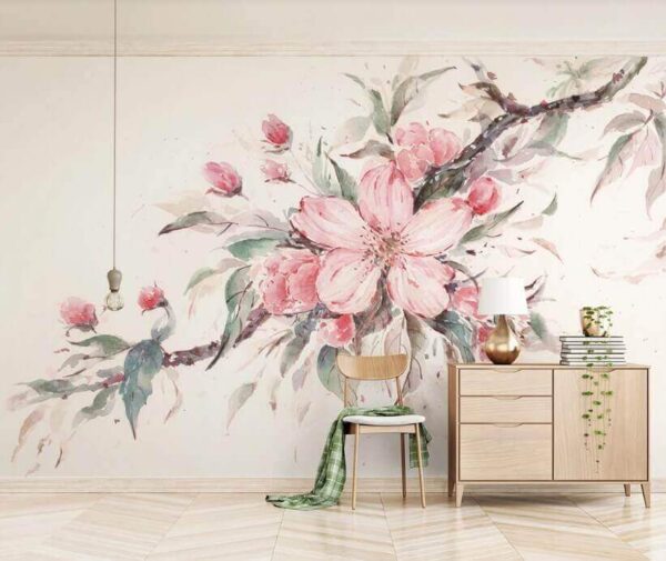 Painting of pink flowers on a branch u29797pih1m 600x505 - Painting of pink flowers on a branch - tegory