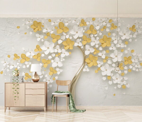 Tree with white and gold flowers