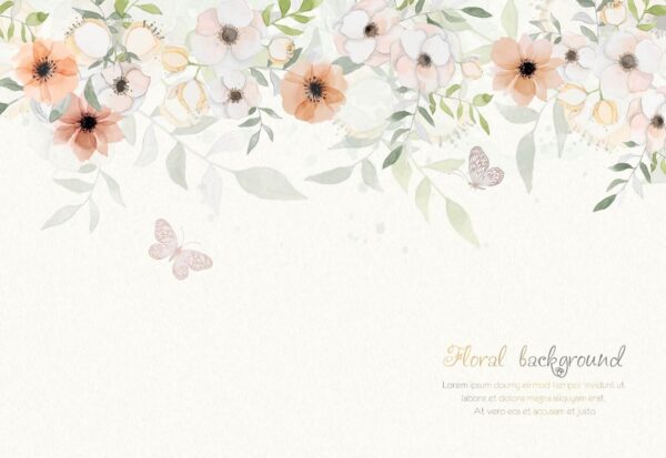 White background with flowers and butterflies u31287p 600x413 - White background with flowers and butterflies - tegory
