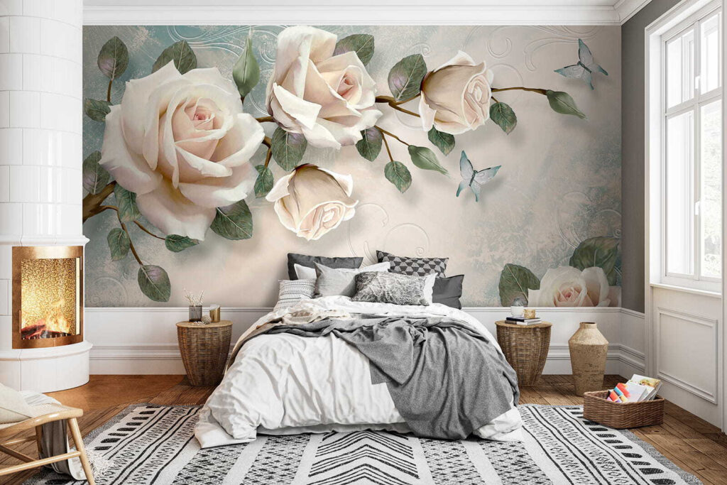 Delicate roses with soft butterflies