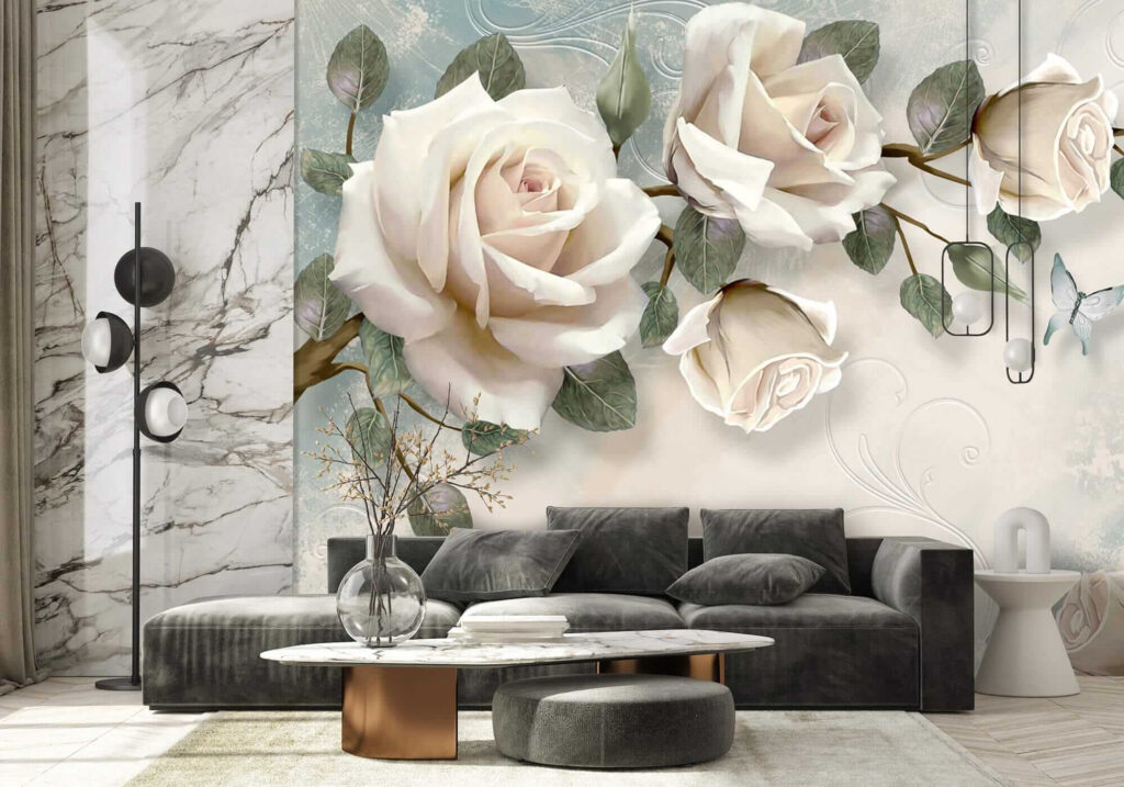 Delicate roses with soft butterflies