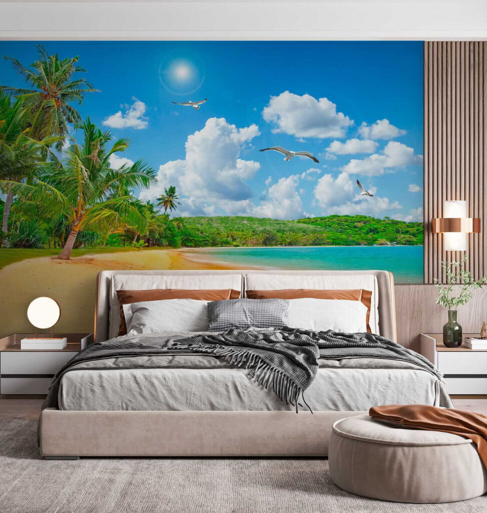 Beach with palm trees and a body of water