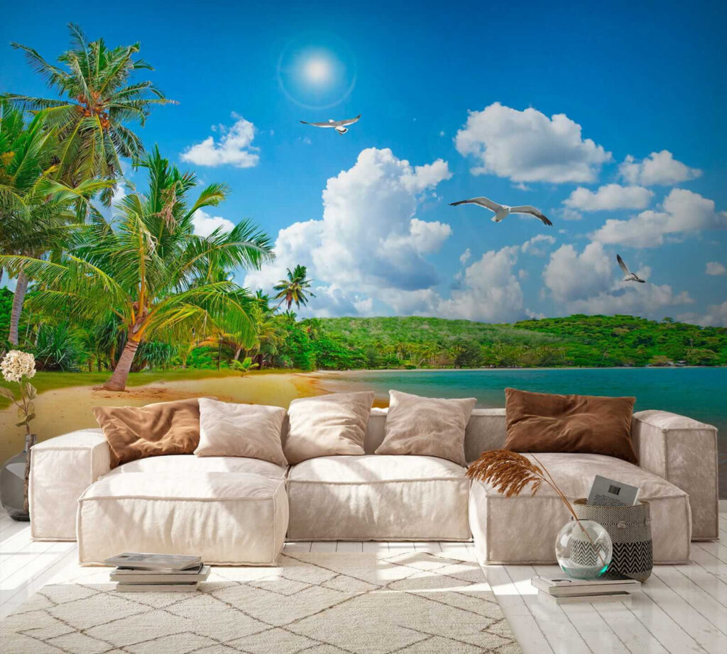 Beach with palm trees and a body of water