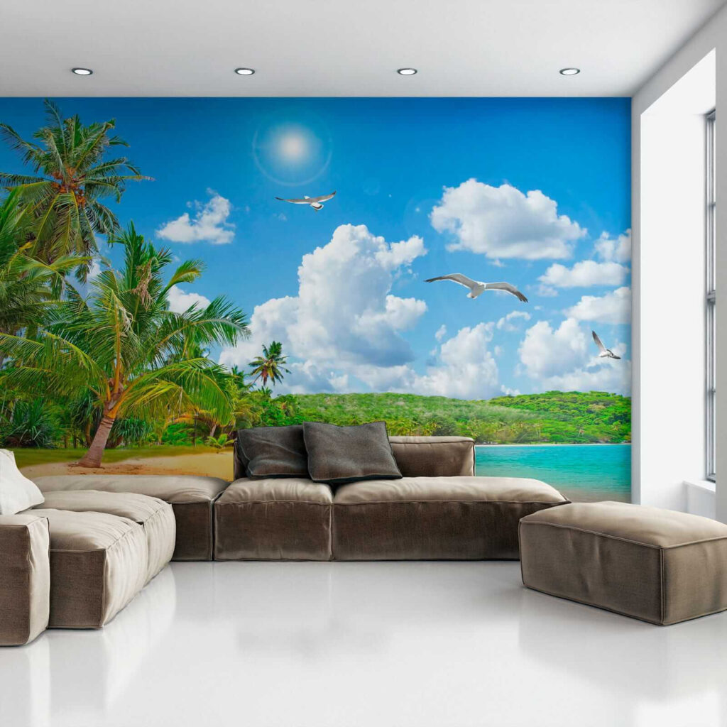 Beach with palm trees and a body of water