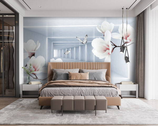 White flowers and butterflies in a room u35047pib115 600x480 - White flowers and butterflies in a room - tegory