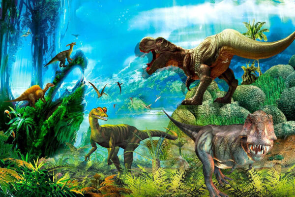 Group of dinosaurs in a forest Group of dinosaurs in a forest