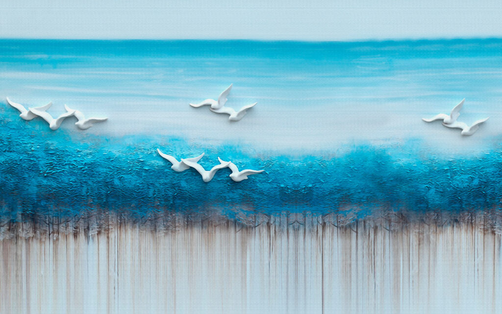 Painting of birds flying over a blue ocean u35406p 1024x640 - Painting of birds flying over a blue ocean - tegory