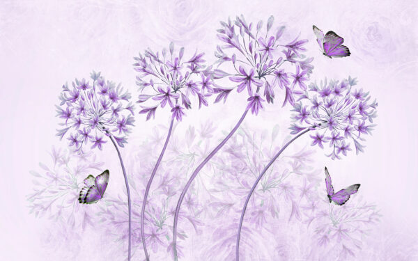 Purple flowers with butterflies on it Purple flowers with butterflies on it