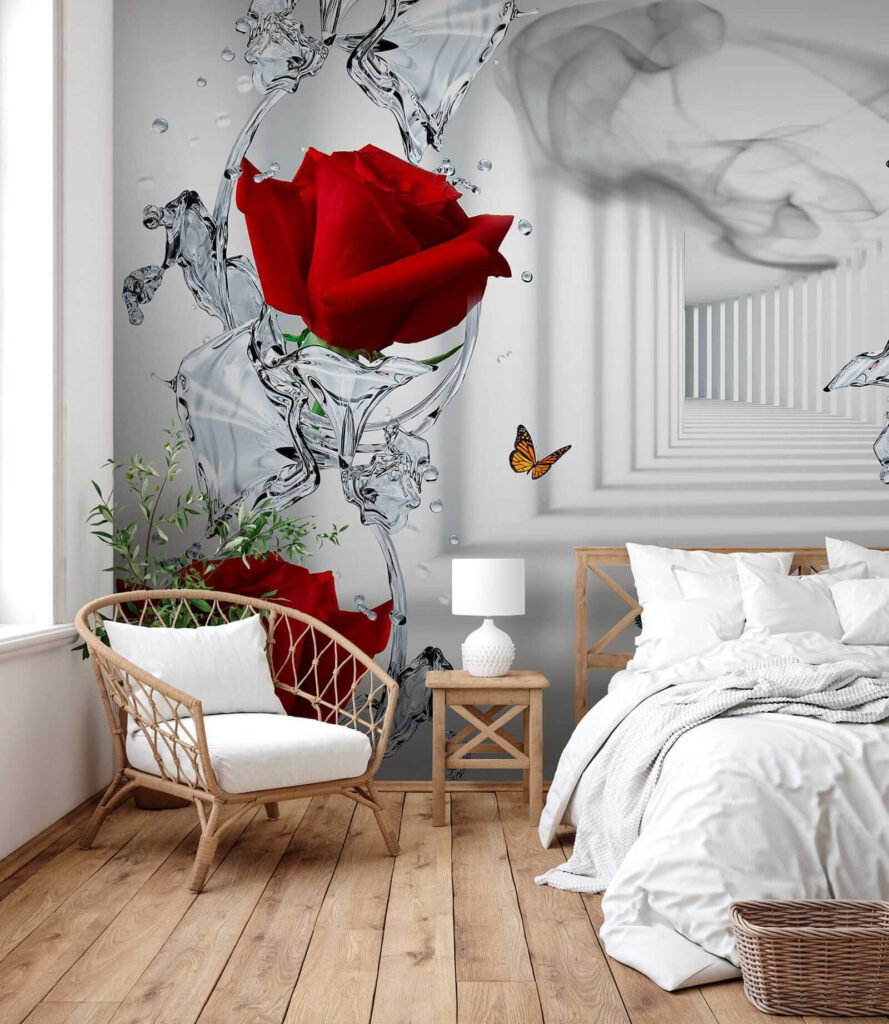 Red roses and butterflies in a glass Red roses and butterflies in a glass