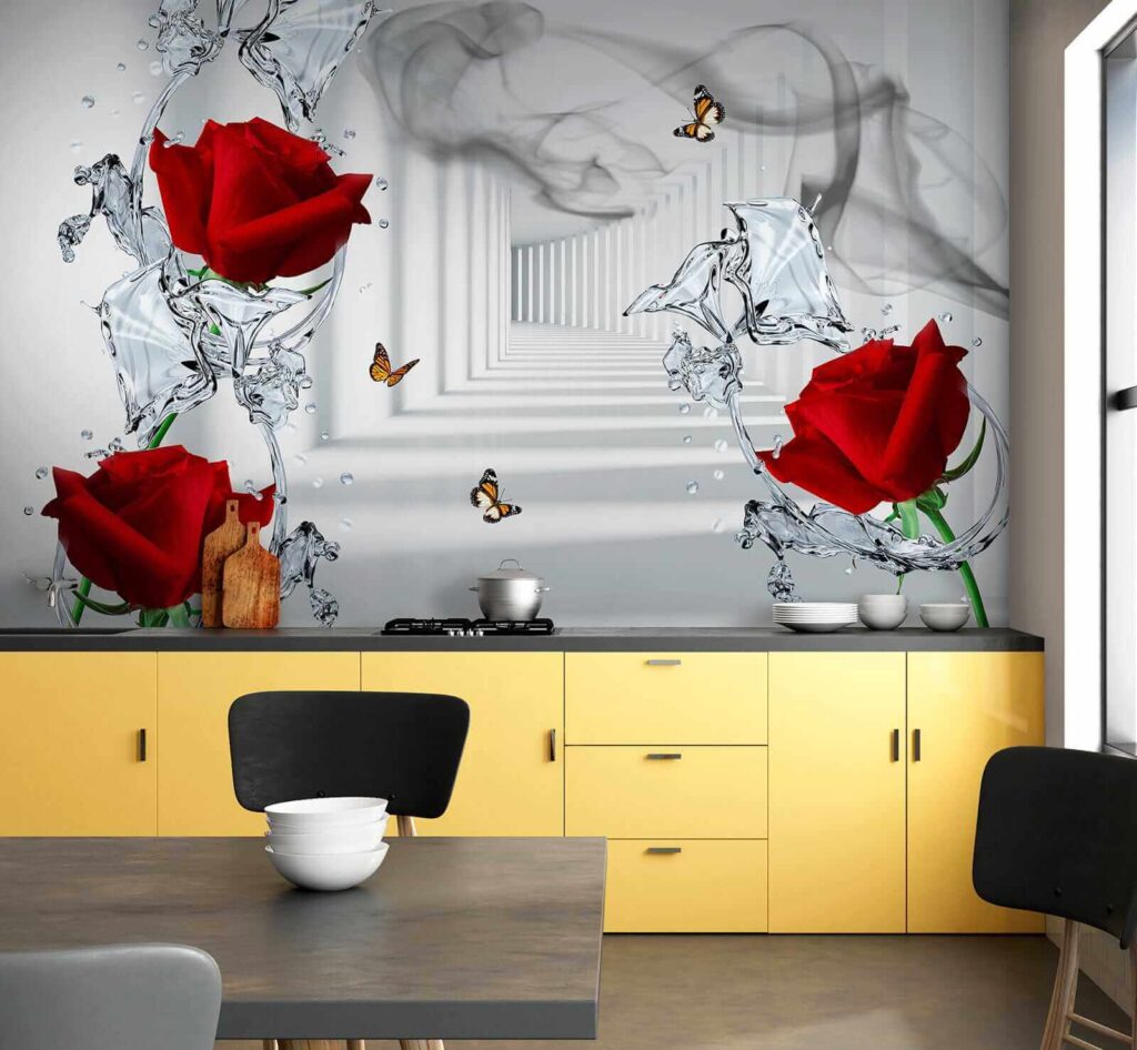 Red roses and butterflies in a glass Red roses and butterflies in a glass
