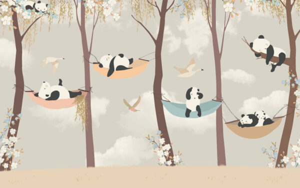 Pandas lying in hammocks in the trees Pandas lying in hammocks in the trees