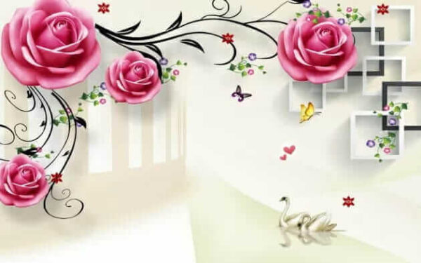 Wallpaper with roses and birds Wallpaper with roses and birds